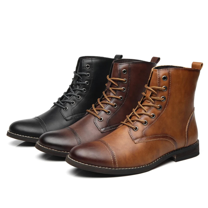 Three colourways of leather ankle boots in black, brown and tan